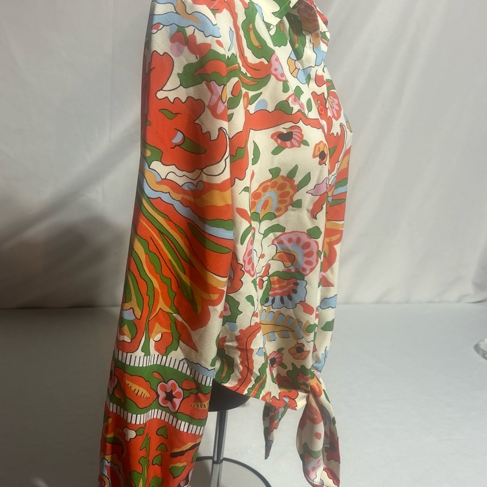 cupcakes & cashmere Multicolor Floral Paisley Tie Front Cropped Blouse Size : XS - Picture 4 of 16